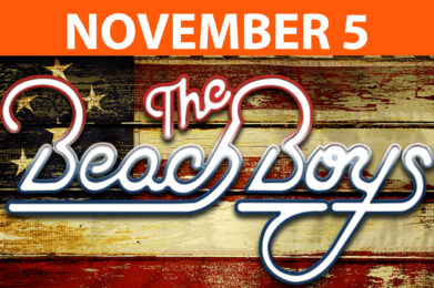 The Beach Boys logo on a faded wooden flag featuring the concert date of November 5th, 2023