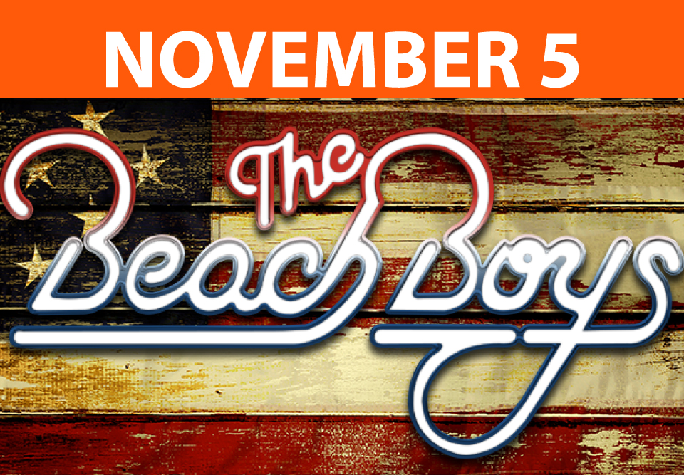 The Beach Boys logo on a faded wooden flag featuring the concert date of November 5th, 2023