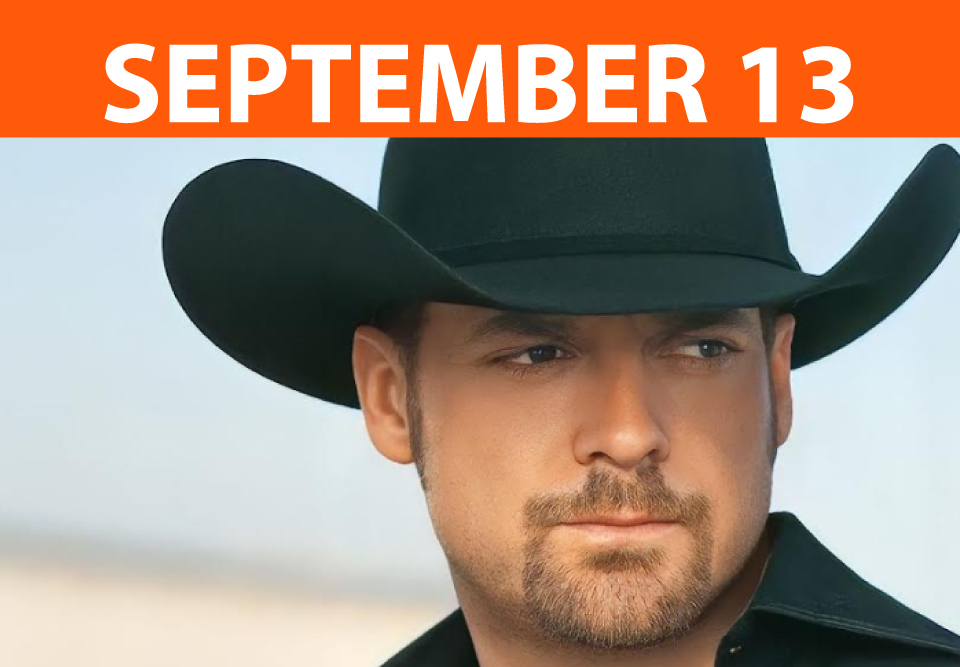 Image of Chris Cagle wearing a black cowboy hat with the concert date September 13 above his head